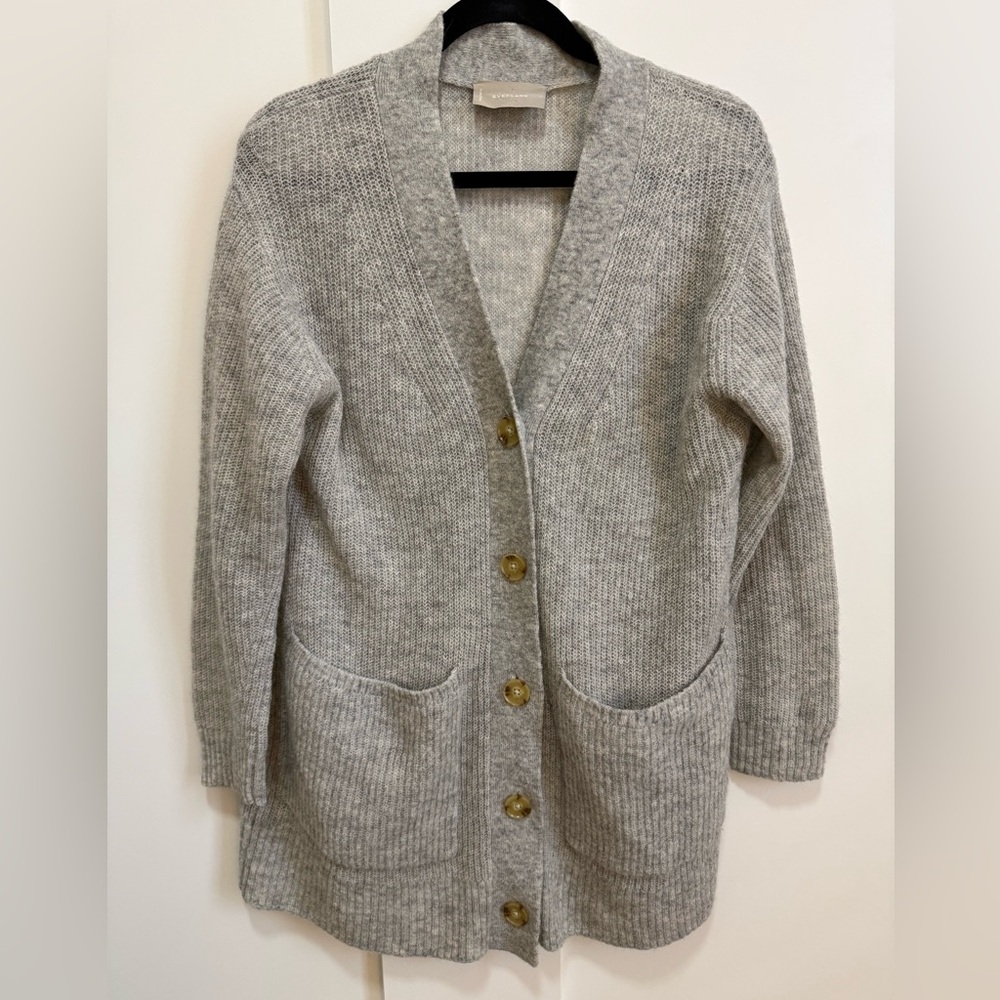 Everlane Oversize Alpaca Pocket Cardigan Heathered Stone Sweater Wool Light S - Picture 6 of 10